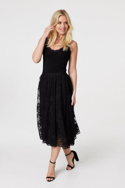 High waist clearance lace midi skirt