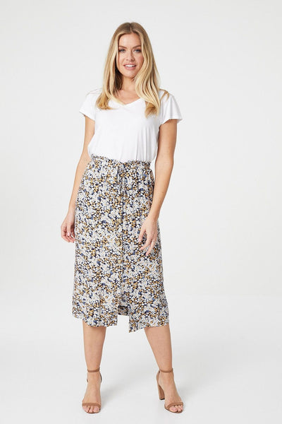 Floral button hotsell front midi skirt