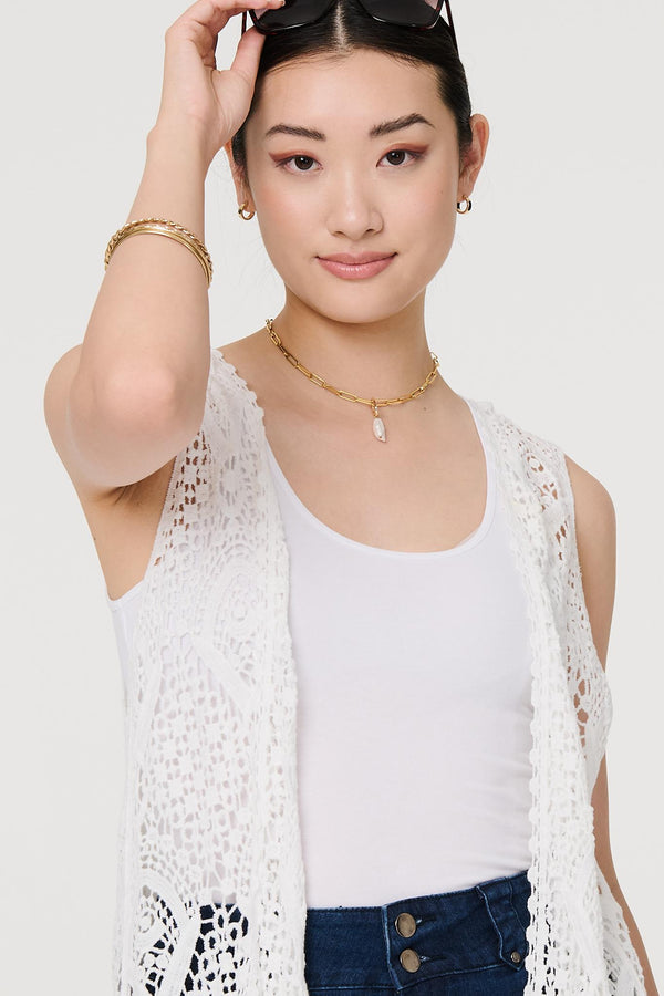 White | Lace Open Front High Low Cardigan