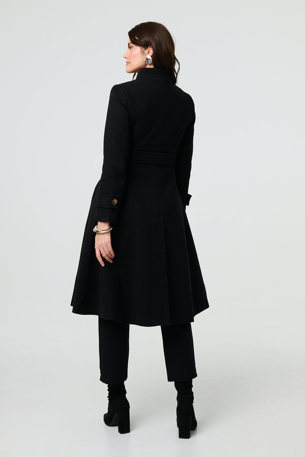 Black | Button Front Funnel Neck Coat
