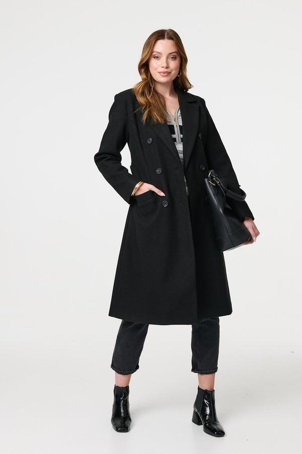 Black | Longline Tailored Button Front Coat
