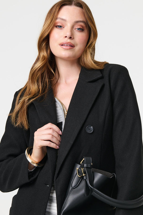 Black | Longline Tailored Button Front Coat
