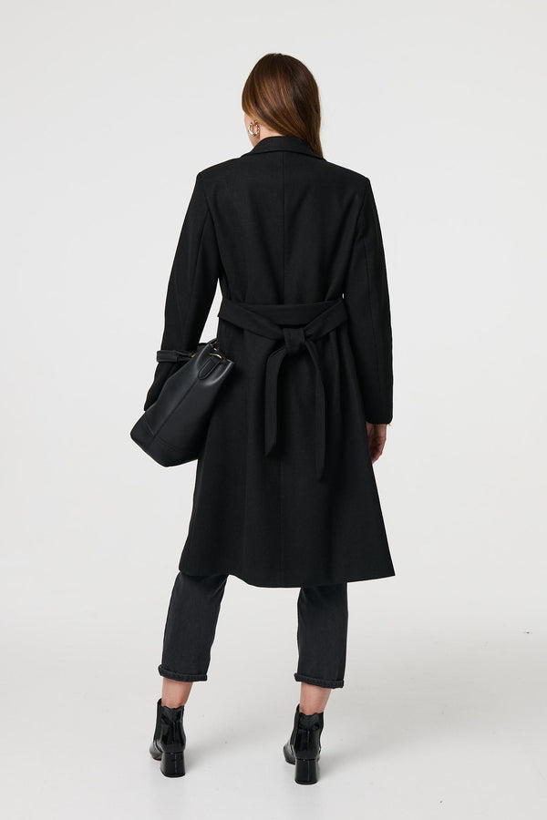 Black | Longline Tailored Button Front Coat
