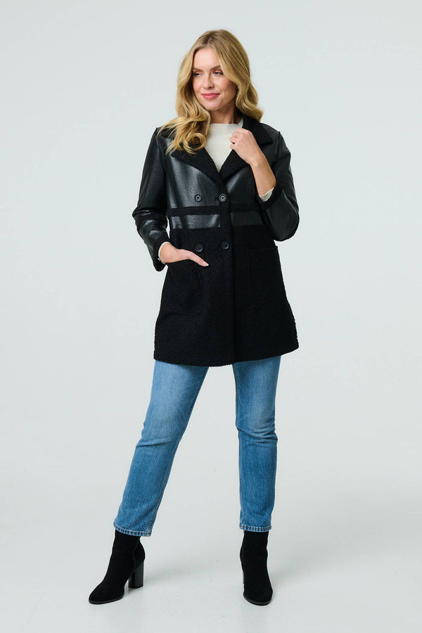 Black | Reversible Faux Leather Teddy Coat
