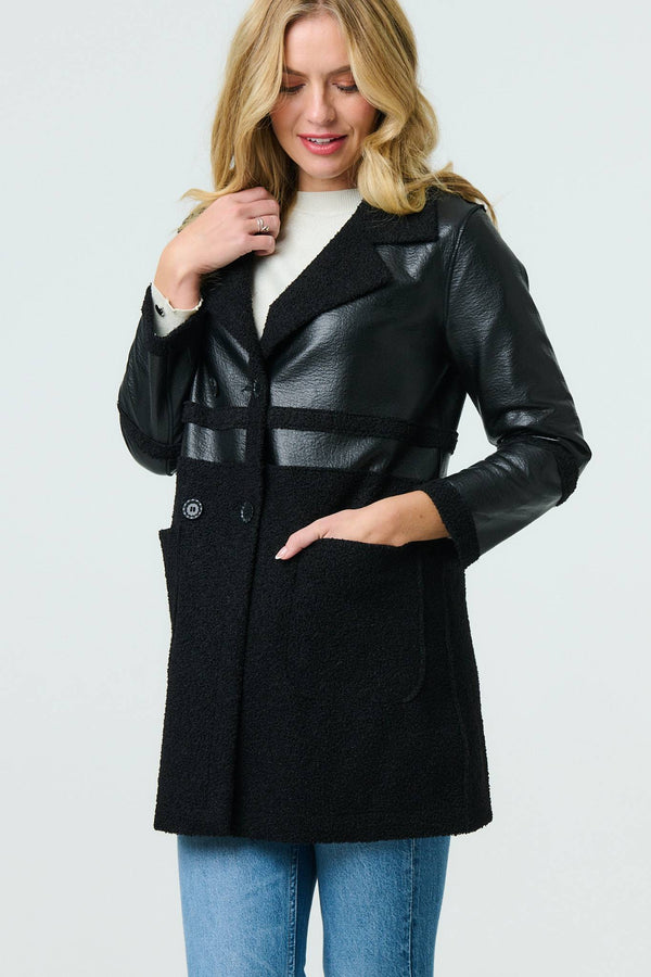 Black | Reversible Faux Leather Teddy Coat
