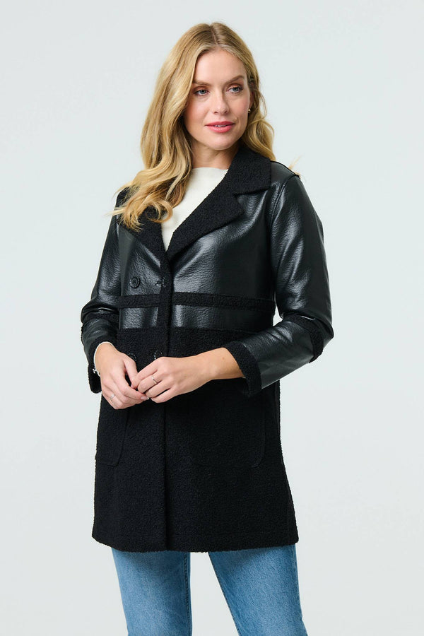 Black | Reversible Faux Leather Teddy Coat
