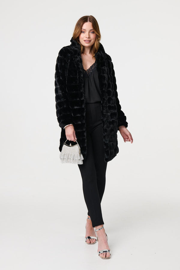 Black | Faux Fur Thigh Length Coat
