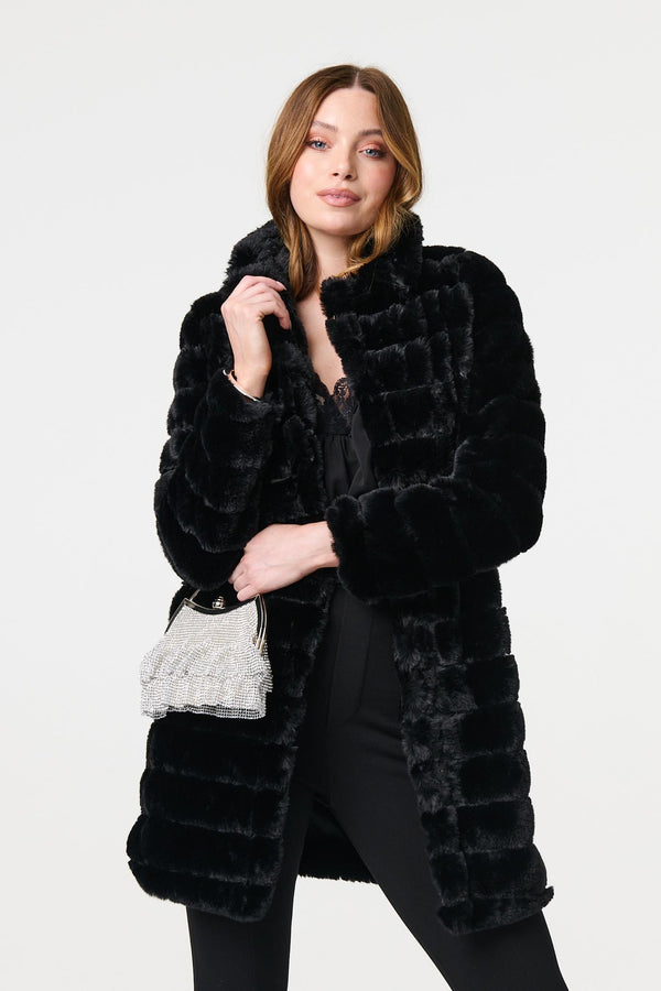 Black | Faux Fur Thigh Length Coat
