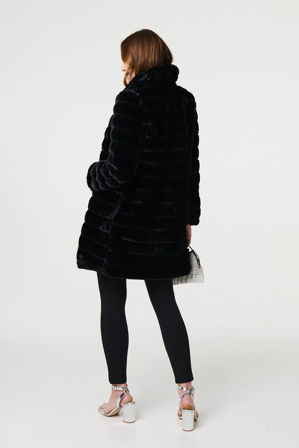 Black | Faux Fur Thigh Length Coat
