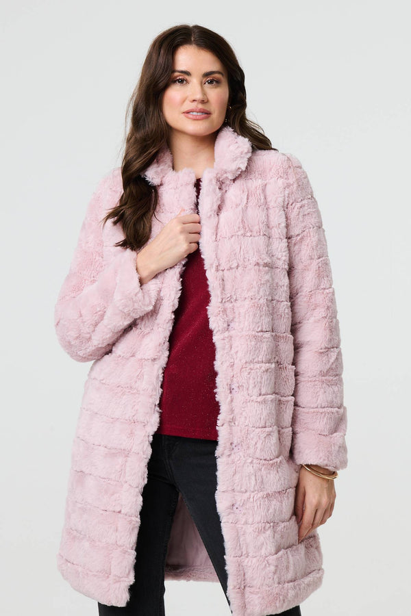 Pink | Faux Fur Thigh Length Coat
