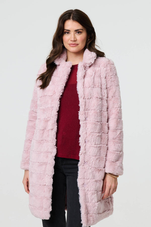 Pink | Faux Fur Thigh Length Coat
