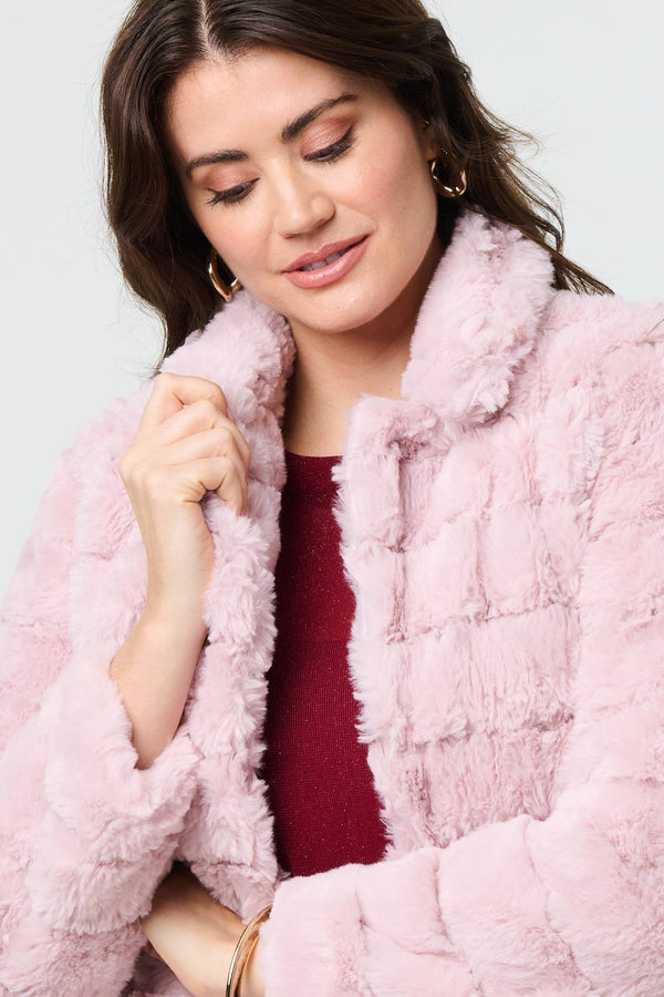 Pink | Faux Fur Thigh Length Coat
