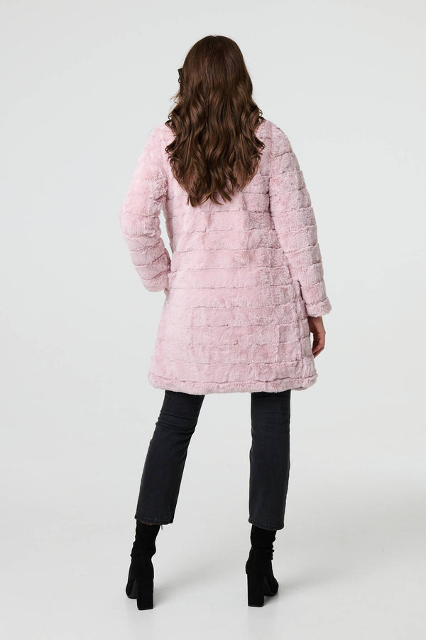 Pink | Faux Fur Thigh Length Coat
