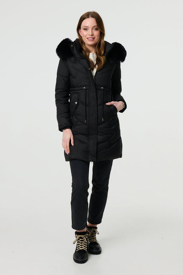 Black | Faux Fur Hood Longline Puffer Jacket
