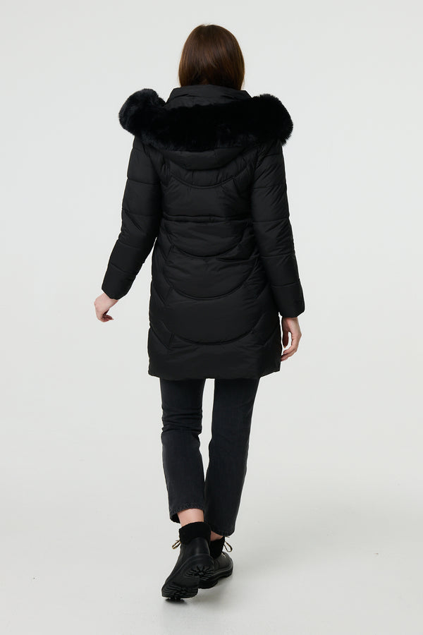 Black | Faux Fur Hood Longline Puffer Jacket
