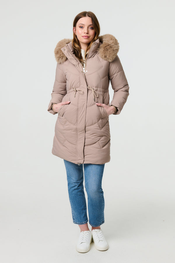 Beige | Faux Fur Hood Longline Puffer Jacket