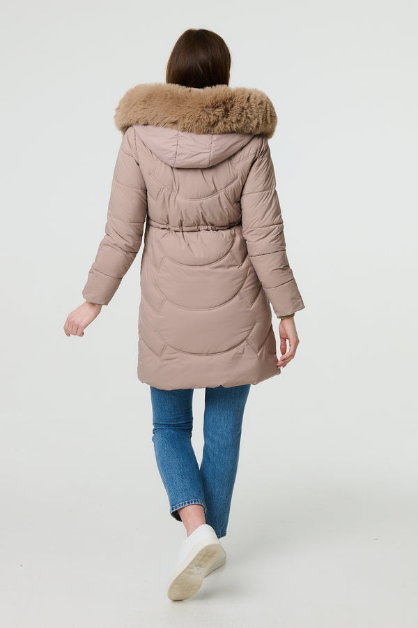 Beige | Faux Fur Hood Longline Puffer Jacket
