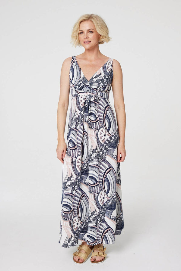 Navy | Abstract Print A-Line Maxi Dress : Model is 5'10"/178 cm and wears UK10/EU38/US6/AUS10