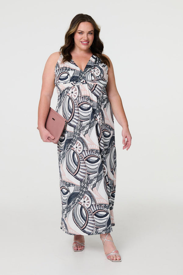 Navy | Abstract Print A-Line Maxi Dress : Model is 5'8"/172 cm and wears UK18/EU46/US14/AUS18