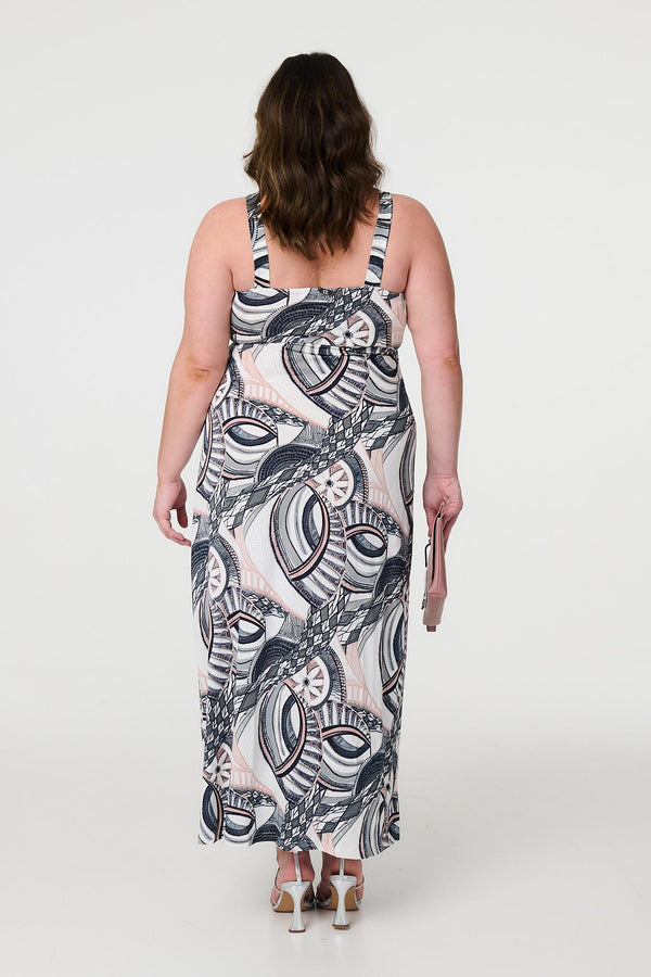 Navy | Abstract Print A-Line Maxi Dress