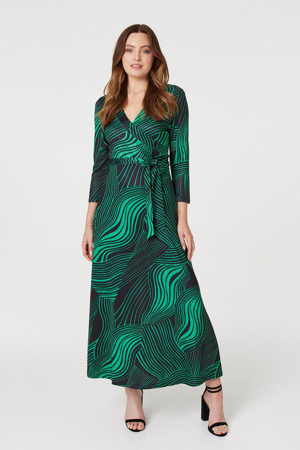 Green | Abstract Print Maxi Wrap Dress