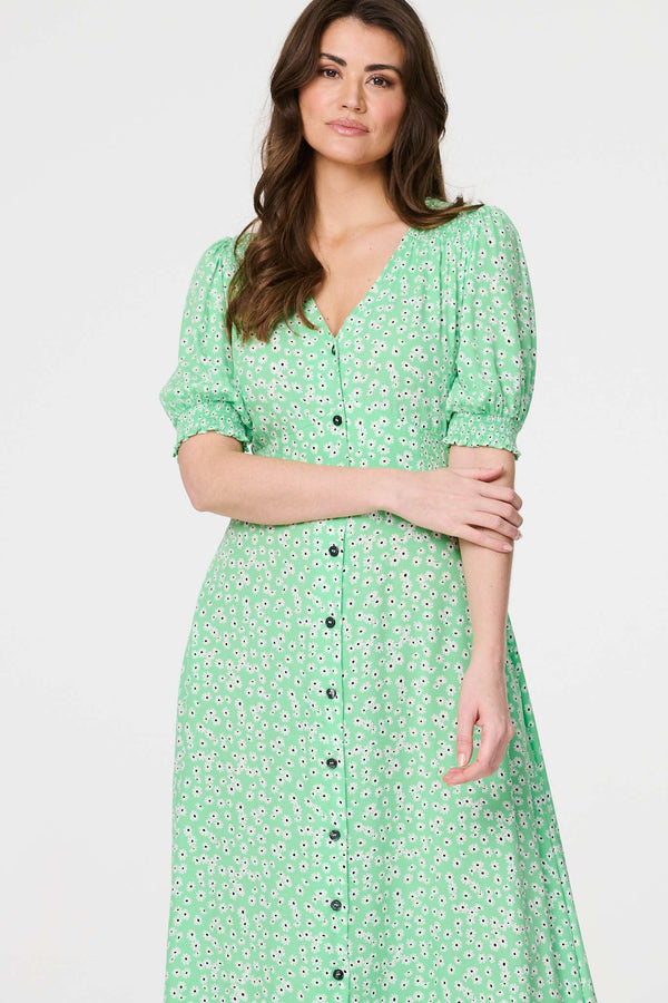 Green | Ditsy Floral 1/2 Puff Sleeve Maxi Dress