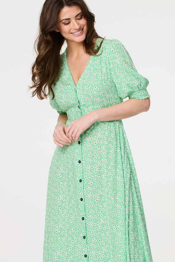 Green | Ditsy Floral 1/2 Puff Sleeve Maxi Dress