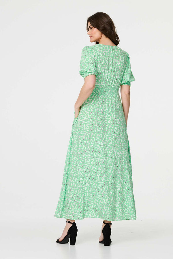 Green | Ditsy Floral 1/2 Puff Sleeve Maxi Dress