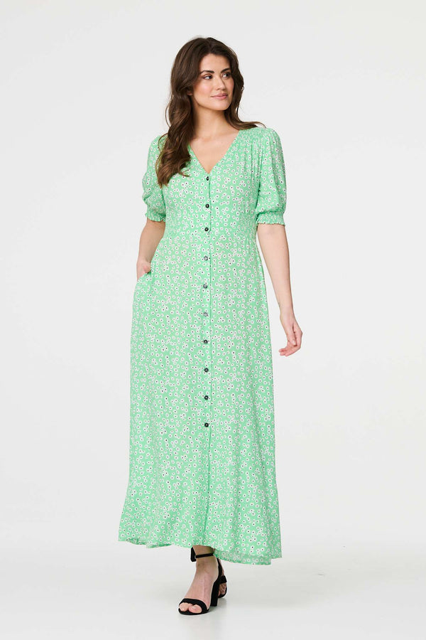 Green | Ditsy Floral 1/2 Puff Sleeve Maxi Dress