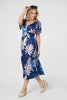 Blue | Leaf Print Empire Waist Midi Dress