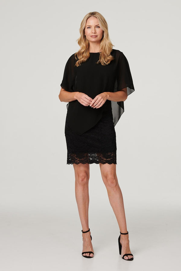 Black | Lace Semi Sheer Poncho Dress