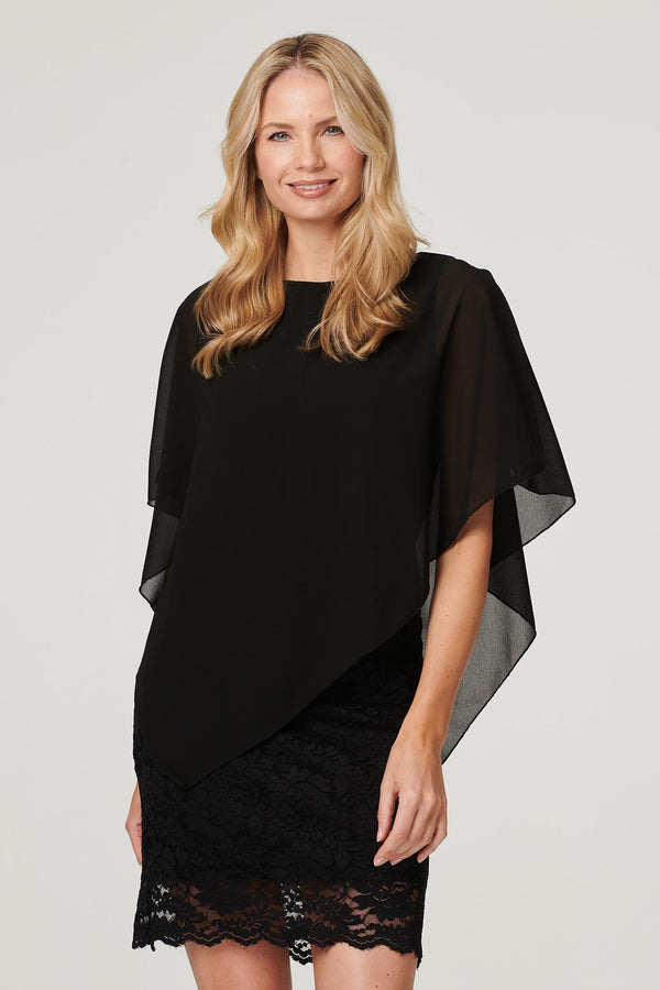 Black | Lace Semi Sheer Poncho Dress