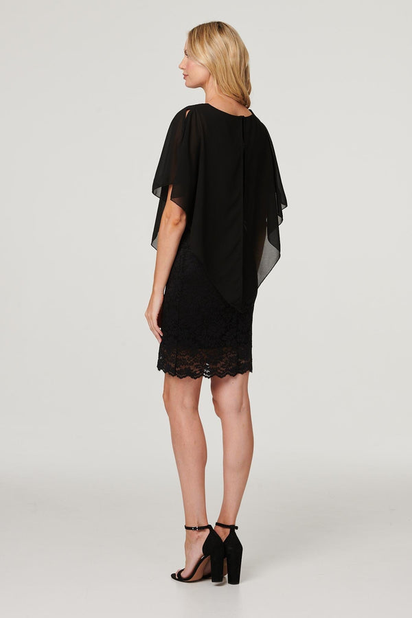 Black | Lace Semi Sheer Poncho Dress