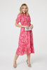 Pink | Floral Puff Sleeve Shirred Midi Dress