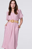 Pink | V-Neck Short Sleeve Belted Tunic Dress