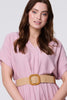 Pink | V-Neck Short Sleeve Belted Tunic Dress