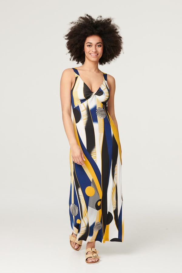 Mustard | Printed Twist Detail Maxi Dress