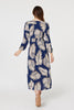 Navy | Feather Print Split Front Dress