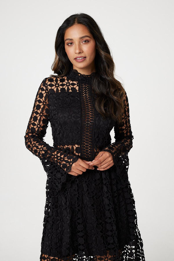 Black | Lace Semi Sheer Skater Dress