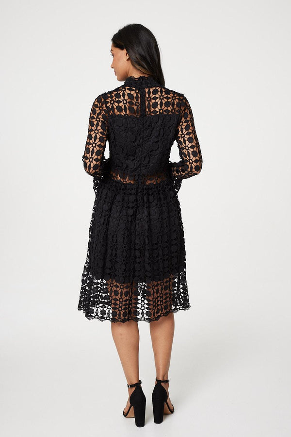 Black | Lace Semi Sheer Skater Dress