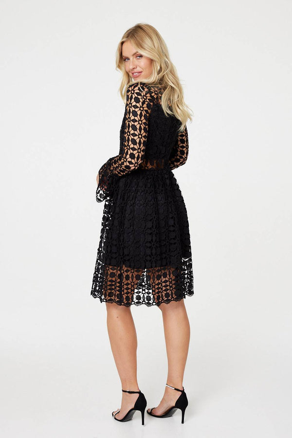 Black | Lace Semi Sheer Skater Dress