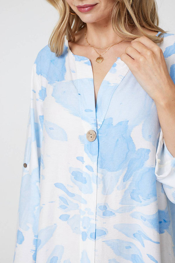 Light Blue | Tie Dye Long Sleeve Midi Tunic Dress