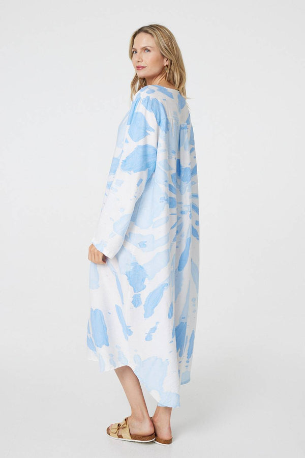 Light Blue | Tie Dye Long Sleeve Midi Tunic Dress