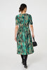 Green | Printed 1/2 Sleeve Wrap Waist Midi Dress
