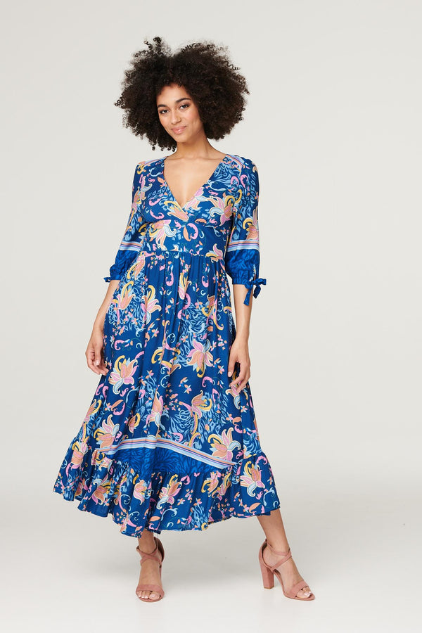 Blue | Floral Empire Tiered Midi Dress