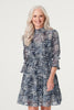 Blue | Leopard Print Shirred Neck Dress