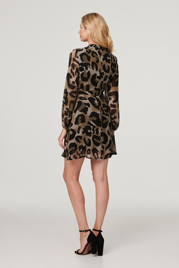 Khaki | Animal Print High Neck Dress