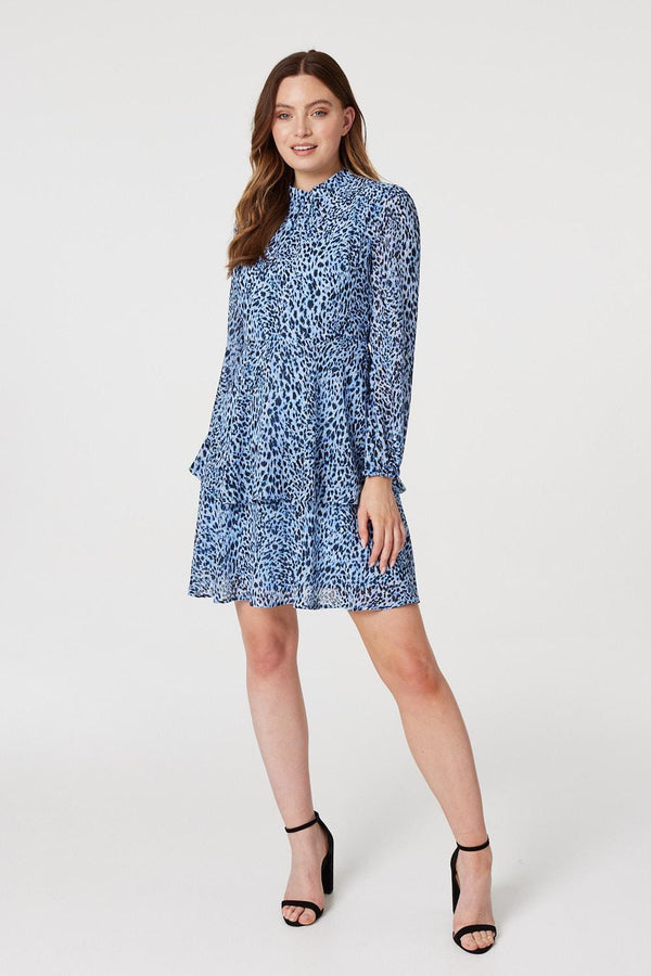 Blue | Animal Print Layered Hem Dress