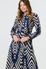 Navy | Chevron Print Tie Waist Shirt Midi Dress
