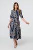 Navy | Chevron Print Tie Waist Shirt Midi Dress
